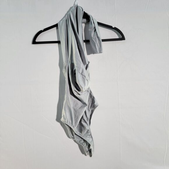 ASOS DESIGN Silver Long Sleeve Square Neck Disco Bodysuit Women's Size 6 - Picture 2 of 8